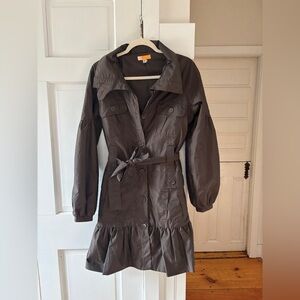 Anthropologie Tulle Chocolate Brown Trenchcoat tiered bottom, size M